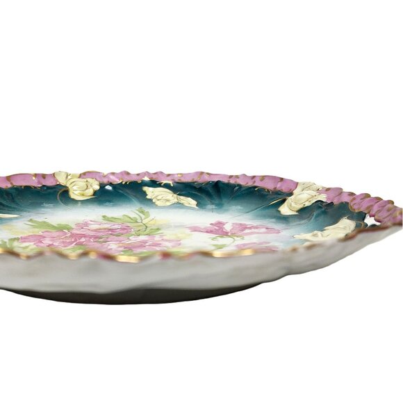 Antique RARE Made In Austria 3172 Hand Painted Floral Cake Plate w/Gold Leaf - Picture 3 of 9